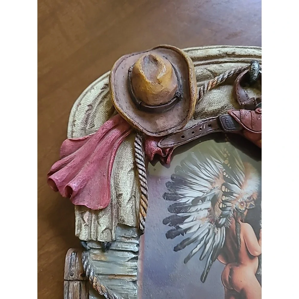 Western Cowboy Saddle Rope 3D Picture Frame Decor Brown 4 x 6 Photo Resin Rustic